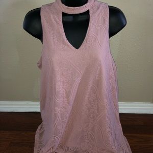 Society Girl Pink and Lace Chocker Blouse Tank